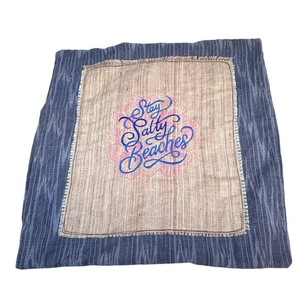 Stay Salty Beaches Pillow Cover 15" Throw Nautical Beach Cotton Linen Blue Beige